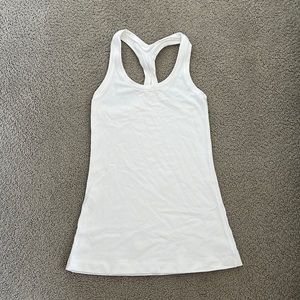 White Lululemon workout tank top.
